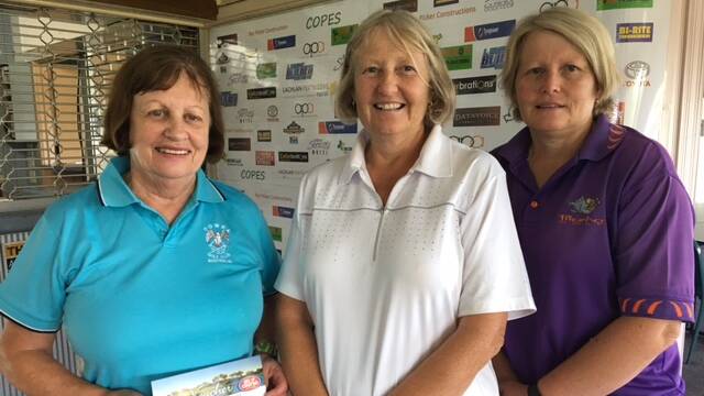 Division two winner Carole Doyle with Annette Sutherland, representing Mark from Sutherland Plumbing, and Carmel Mansell division one winner.
