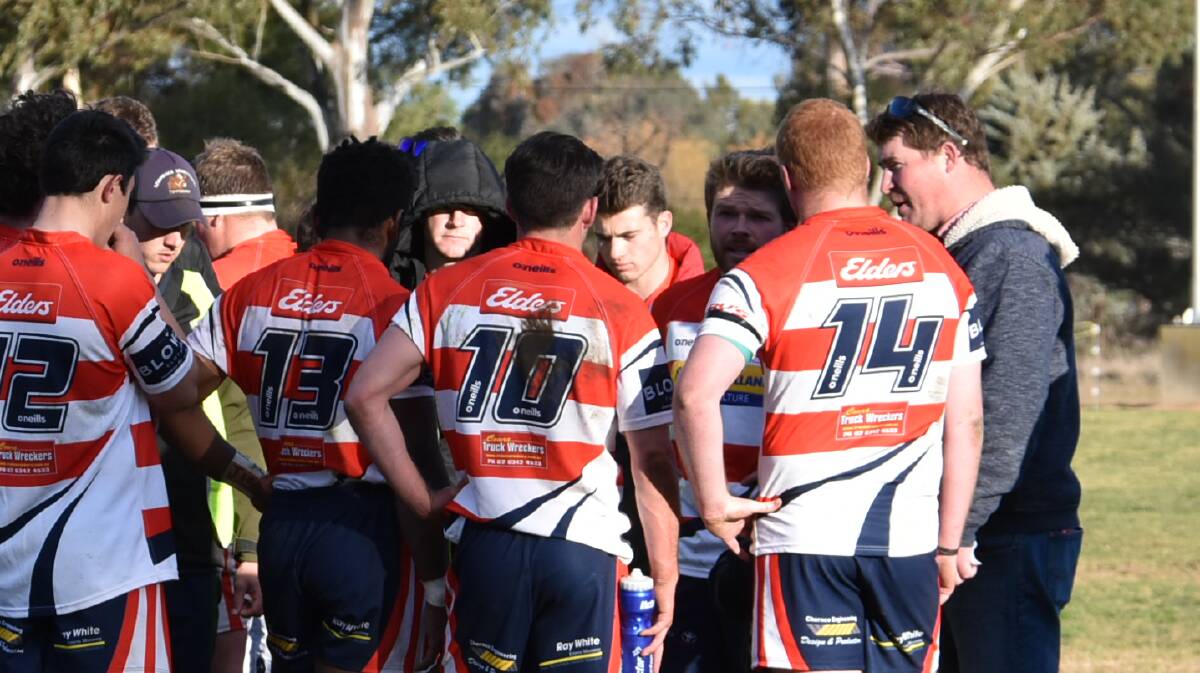 Colin Kilby addresses the Eagles at halftime during last weekend's elimination final. Kilby is certain Cowra can lift on Saturday and beat Bathurst Bulldogs.