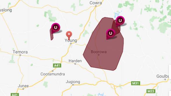 The unplanned power outage in Boorowa and surrounds on Tuesday. Photo: essentialenergy.com.au