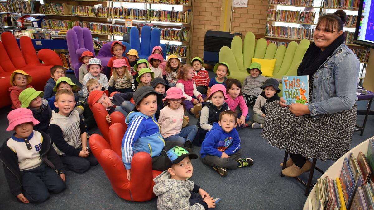 Mulyan Public School assistant principal Beatrice Murray with the transition group from Carinya Early Childhood Centre on Thursday.