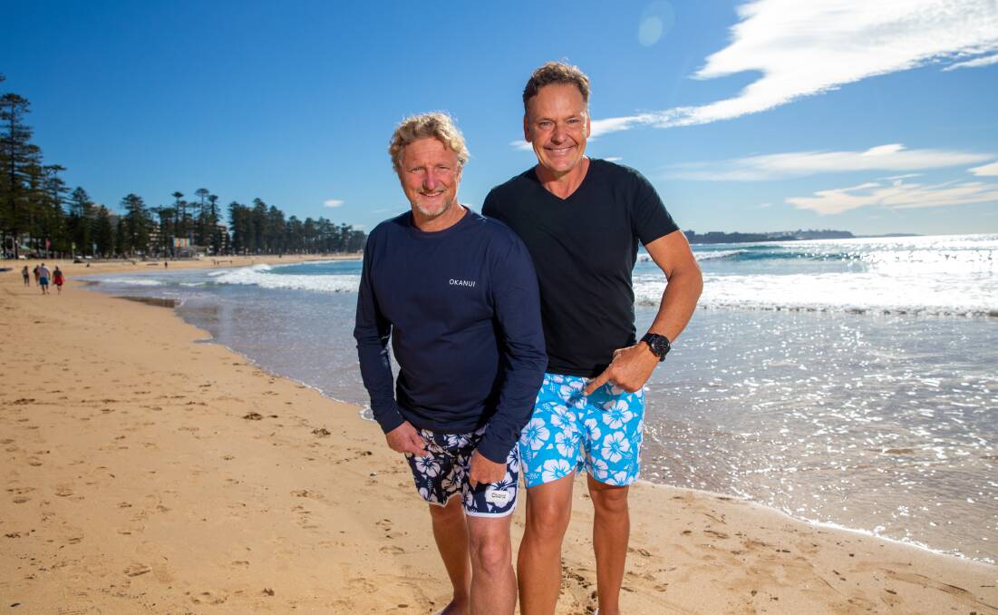 GOLDEN DAYS: Craig Riddington and Guy Leech reunite on Manly Beach, NSW. Picture: Geoff Jones