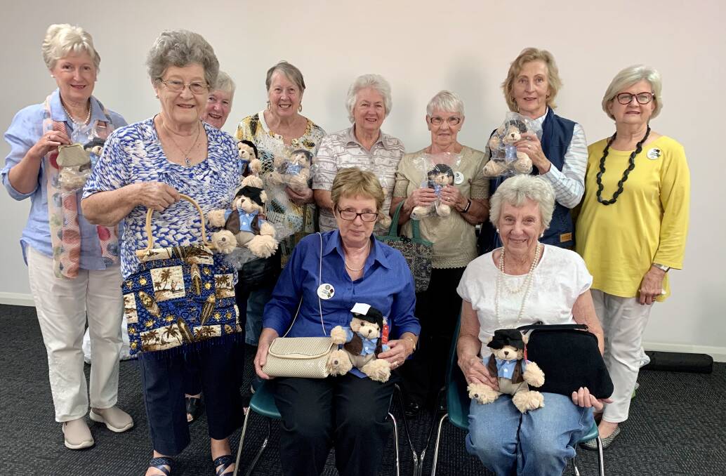 The members present at our March "Bring an Old Bag" meeting with the Cord Blood Bush Bears which will be available on our Street Stall scheduled for September.