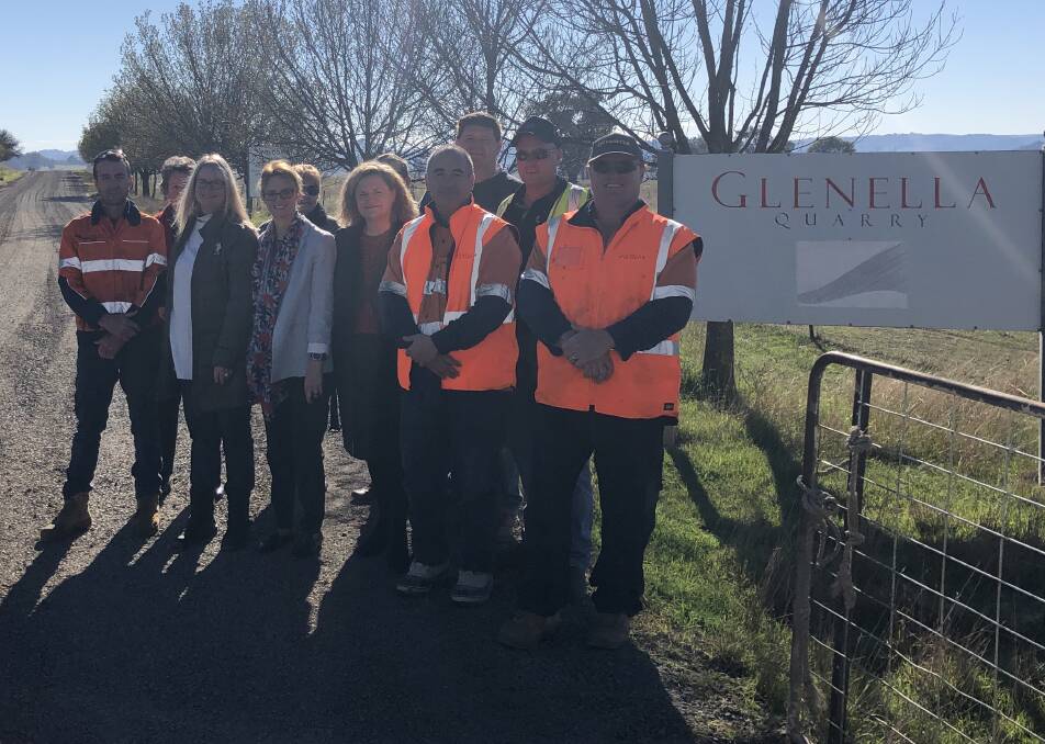 Member for Cootamundra Steph Cooke, Member for Goulburn Wendy Tuckerman with staff of Glenella Quarry and residents of Battery Road.