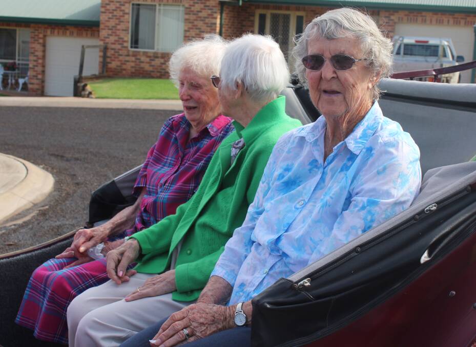 Best friends Elaine Clements, Gwen Ware and Joan Gay enjoy a trip around Bilyara.