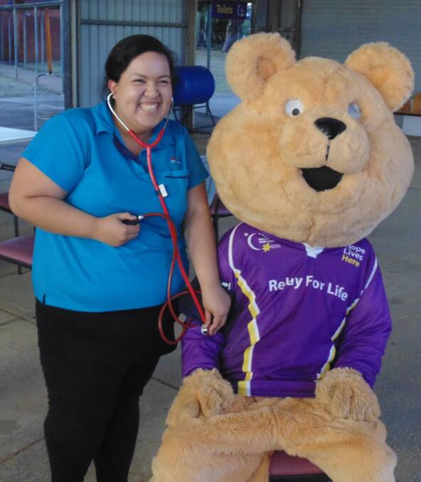 Melissa Monge checks on Dougal Bear who will make an appearance this Saturday to help launch the Cowra and Districts 2017 Relay For Life.