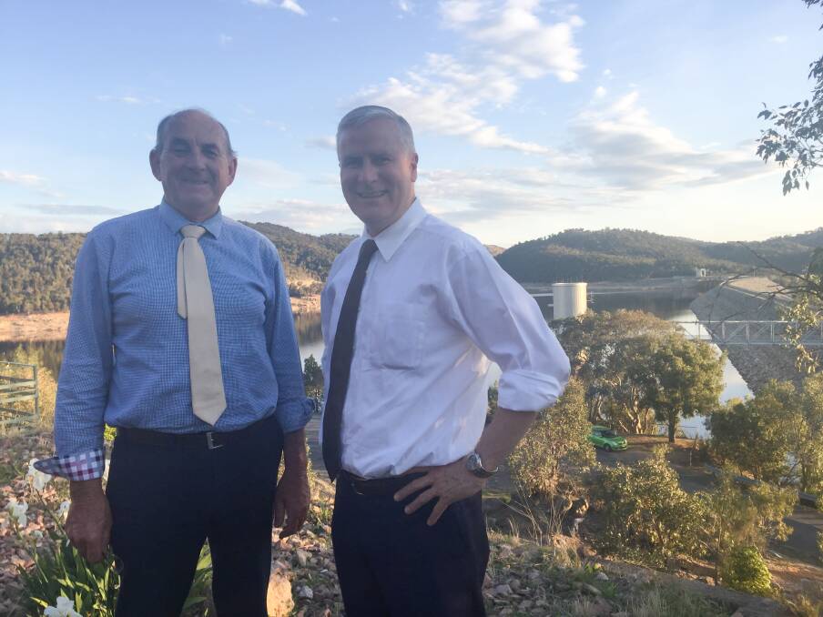 Cowra Mayor Bill West and Member for Riverina, Deputy Prime Minister Michael McCormack, at Wyangala Dam.