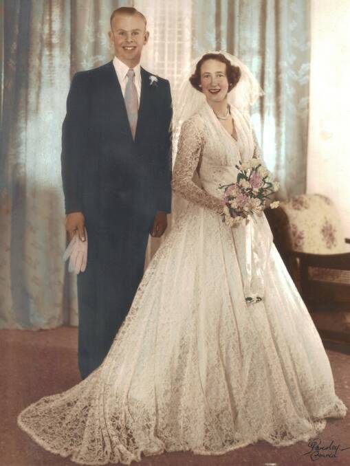 Norman and Lorraine Francis on their wedding day in 1957. The pair have been involved in many aspects of Cowra's tennis club.