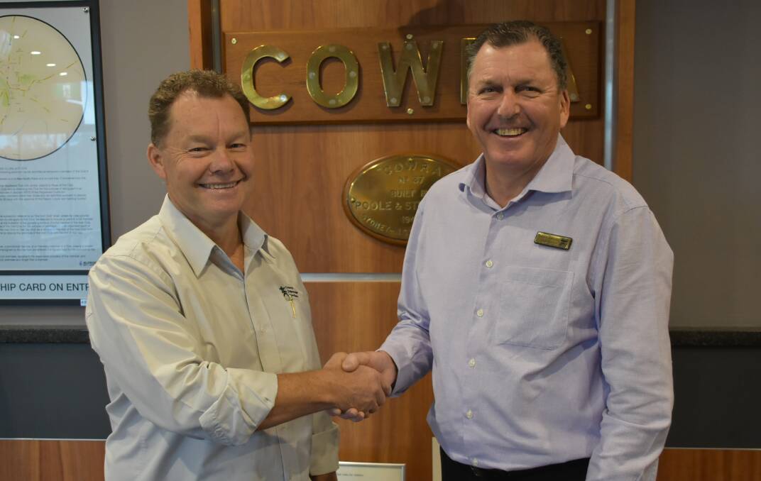 Manager of the Cowra Japanese Garden Shane Budge and Cowra Services Club Manager Lloyd Garrett.