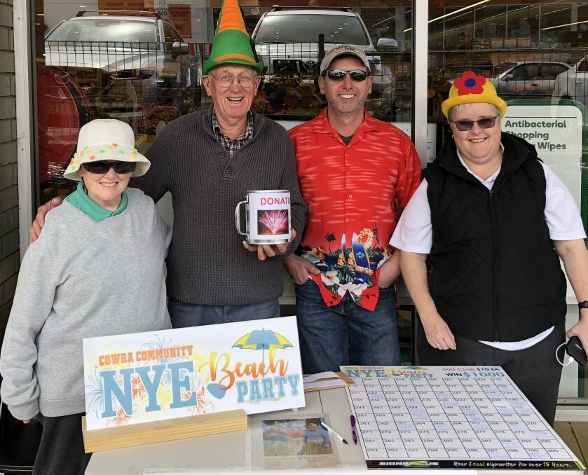 Gaye L’Estrange, Peter Boler, Jason Stanford and Kerry Quin selling 500 Club tickets, fundraising for the New Year’s Eve Beach Party.