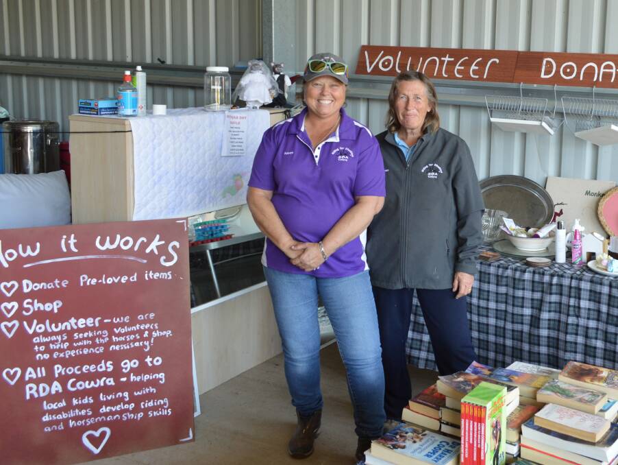 RDA Cowra Centre volunteer Karen Cave and Vice President and coach Frances Woodbridge are fundraising at the MRF recycling shop.