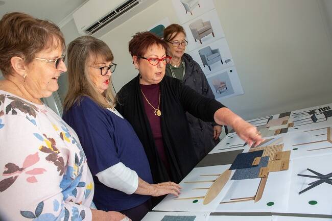 Future Jasmine Grove residents (left to right) Heather Waters, Robyn Oliver, Dianne Shiels and Jenny Hodge discussing furniture options and colour schemes for Jasmine Groves community room. Picture: IRT