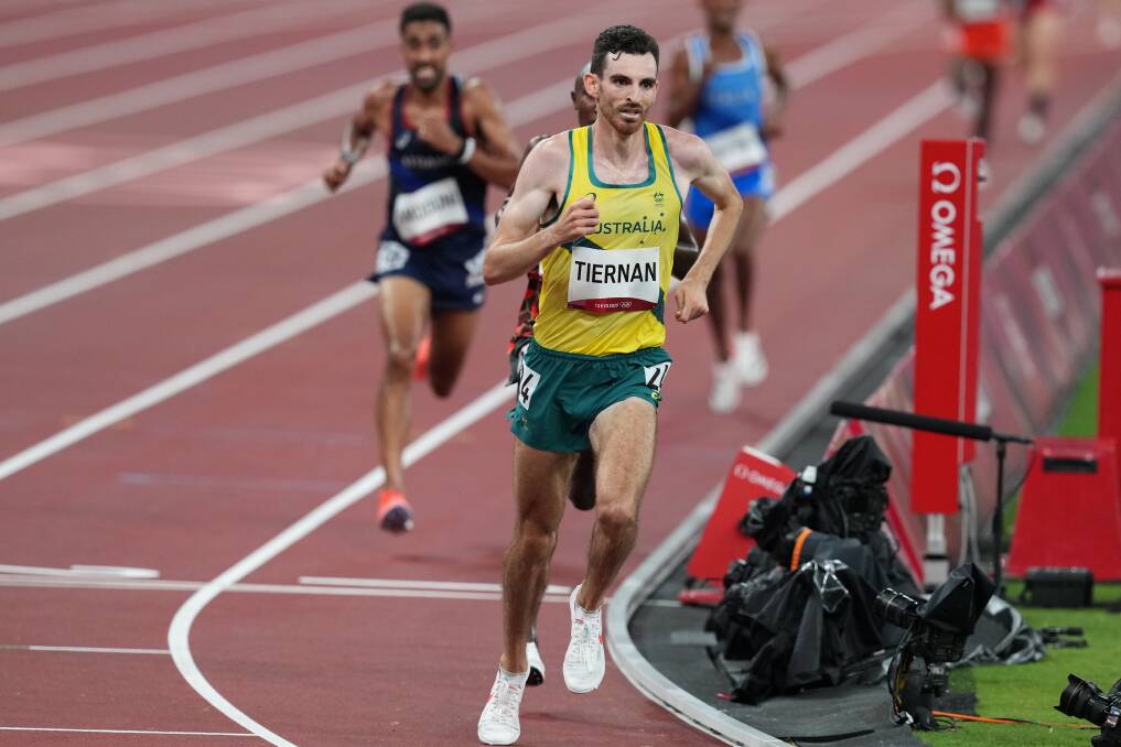 Patrick Tiernan of Australia during the Mens 10,000m Final at the Olympic Stadium on Friday, July 30, 2021. Picture: AAP Image/Martin Rickett