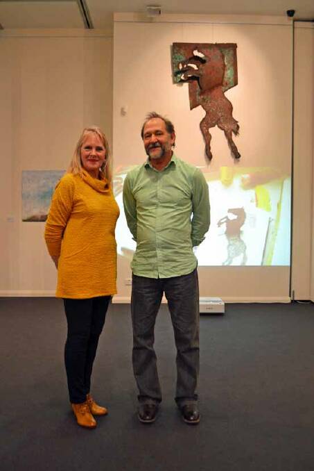 Guest curator Meredith Brice with artist Stephen Copland.