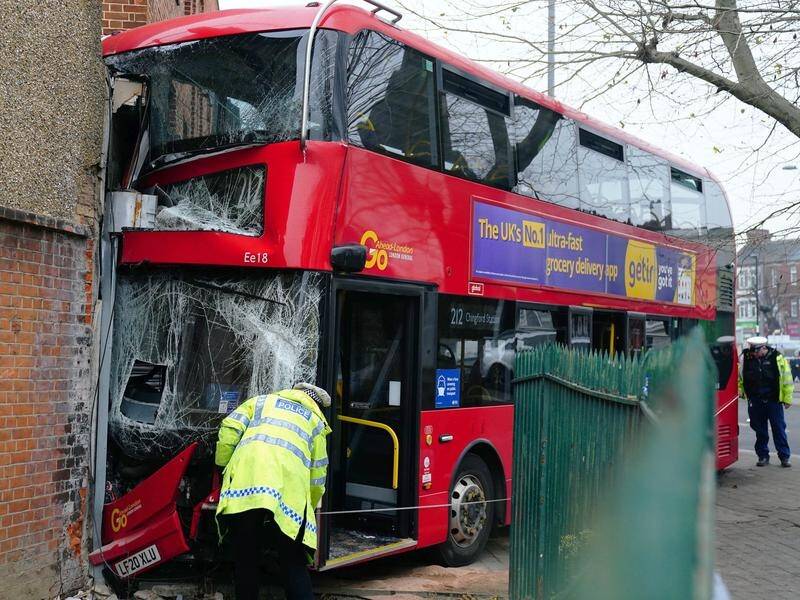 Several people were hurt after a double-decker bus crashed into a building in northeast London.