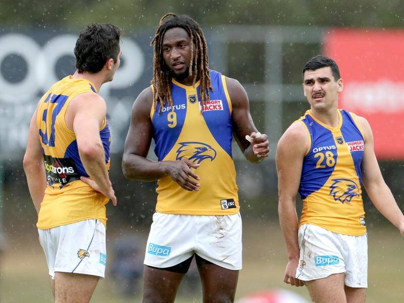 West Coast Eagles ruckman Nic Naitanui (centre) will return to AFL action for West Coast.