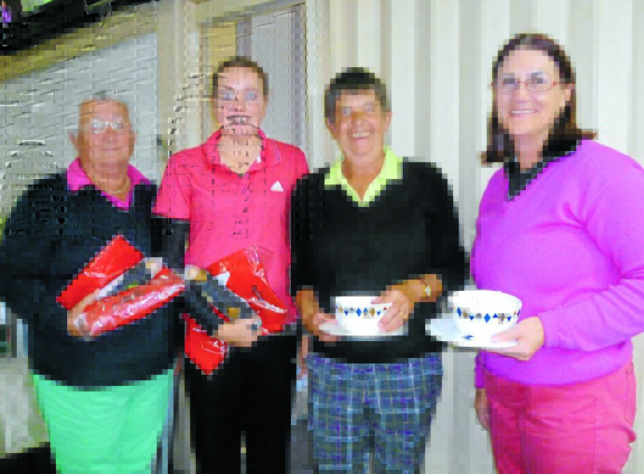 Foursomes Division I Stroke winners Lorraine Stubbing and Laura Cummins with Goulburn runners-up Leanne Ridley and Deborah Collins.