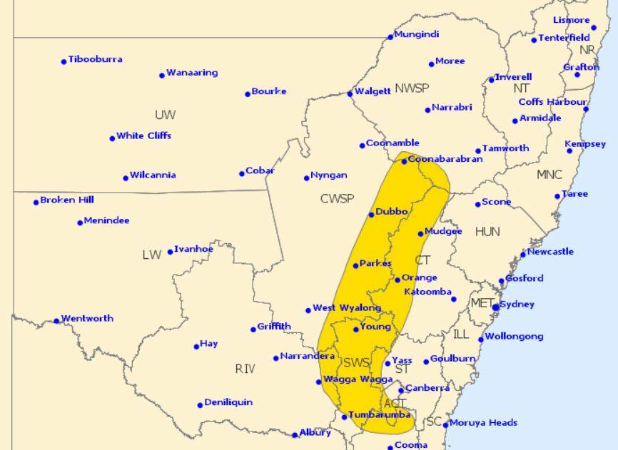 WEATHER WARNING: A severe thunderstorm is predicted to hit this warning area during the coming hours. Image: BUREAU OF METEOROLOGY