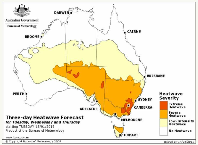 A severe heatwave is predicted for the Central West. Image: BUREAU OF METEOROLOGY