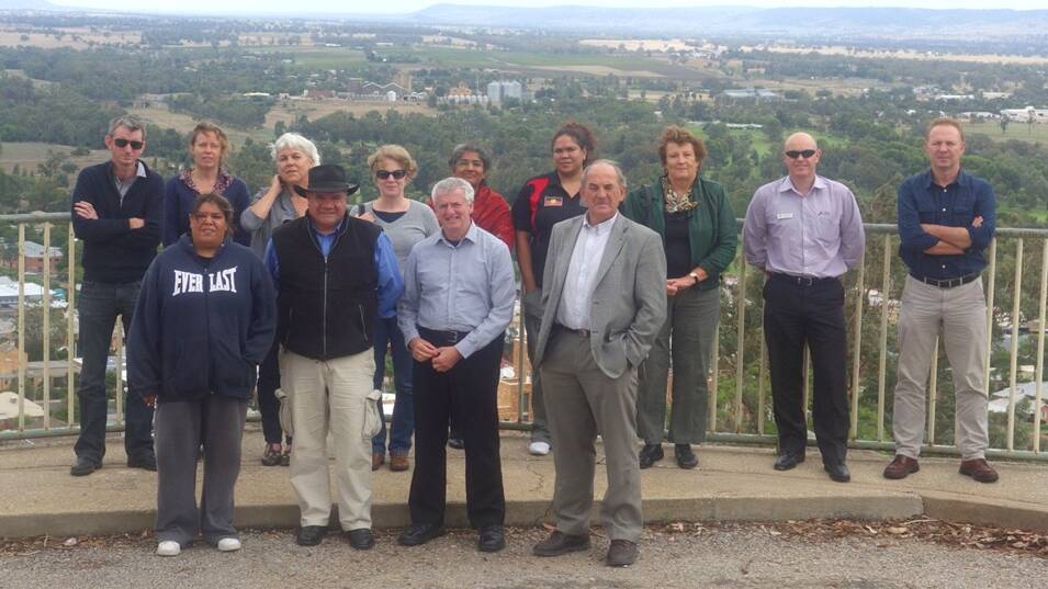 Australian National University researchers meet Cowra Council representatives and the local Aboriginal Land Council in town on March 1. Back, left to right:  Bill Fogarty, Cresside Fforde, Jill Guthrie, Pene Mathew, Kamalini Lokuge, Nioka Coe, Phyll Dance, Paul Devery and Tony Butler. Front left to right:  Diyan Coe, Mick Dodson, Michael Levy, Bill West.