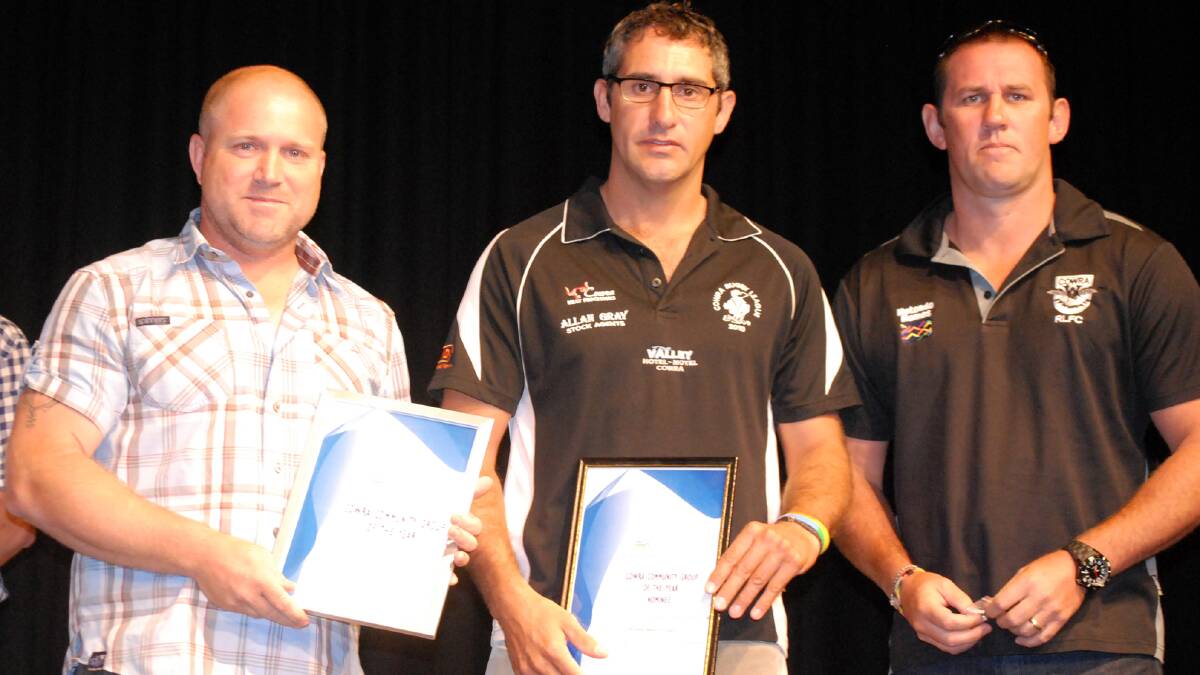 Community Group of the year - Cowra magpies Rugby League Club, here represented here by Marc McLeish, Brett Jeffries and Dean Murray.